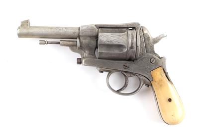 Revolver, MRE. d., Armes Le Page, Lüttich, Belgien, Mod.: Kopie des montenegrinischen Armeerevolvers mit geschlossenem Rahmen und Ausstoßer in der Trommelachse System Gasser, Kal.: .22 l. r., - Sporting and Vintage Guns