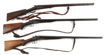 Konvolut aus zwei Hahnflinten und einer Hahnbüchsflinte ,Kal.: 16/65/7, - Sporting and Vintage Guns