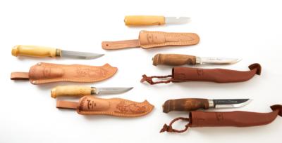 Konvolut aus fünf traditionellen Marttiini Puukko - Finnenmessern, - Armi da caccia, competizione e collezionismo
