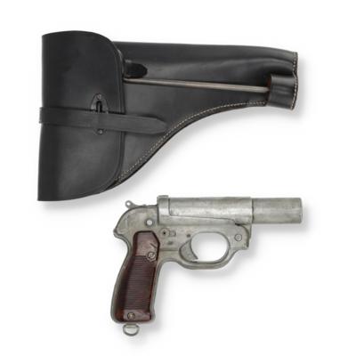 Leuchtpistole, HASAG (Hugo Schneider AG) - Leipzig, Mod.: 42 mit Repro-Holster und Putzzeug, Kal.: 4, - Sporting & Vintage Guns