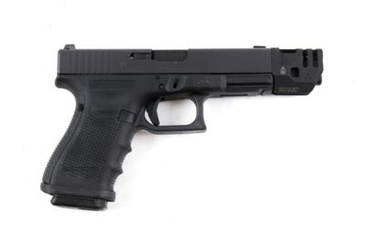 Pistole, Glock, Mod.: 19 Gen. 4 mit Strike Industries Kompensator, Kal.: 9 x 19, - Armi da caccia, competizione e collezionismo