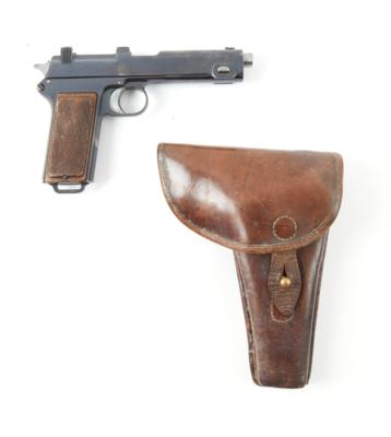 Pistole, Steyr, Mod.: 1912 mit Holster Erstes Bundesheer - Wechmacht - deutsche Polizei - Gendarmerie Niederösterreich, Kal.: 9 mm Para, - Lovecké, sportovní a sběratelské zbraně