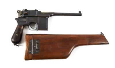 Pistole, Waffenfabrik Mauser - Oberndorf, Mod.: C96 M1912 Prewartime Commercial mit Anschlagkasten (nummerngleich) der k. u. k. Armee, Kal.: 7,63 mm, - Armi da caccia, competizione e collezionismo