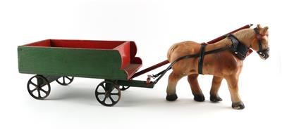 Pferdewagen mit Steha Pferd mit Rollen und komplettem Zaumzeug. - Toys