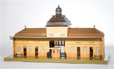 Märklin Großstadtbahnhof mit eingesteckter Bahnsteigsperre (Nr. 2035), um 1925-34. - Giocattoli