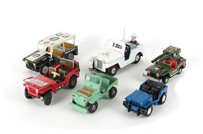 Jeep, 14 Stk Fahrzeuge aus Blech, - Spielzeug