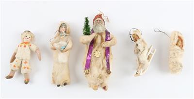 Christbaumschmuck, Wattefiguren, 5 Stück: - Giocattoli