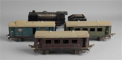 Ditmar Spur 0, Dampflok 22.110 mit Tender für E-Betrieb und 3 Waggons, - Toys