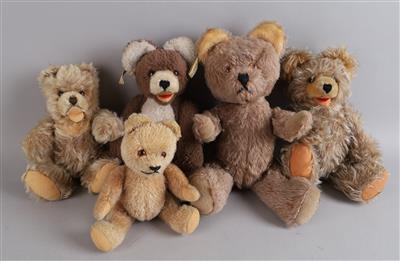 5 Stück Teddys von Fechter, - Toys