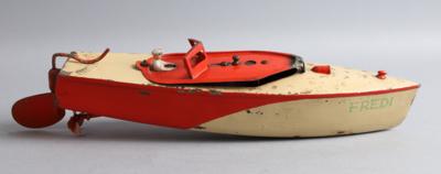 Speedboot aus Blech, um 1955. - Giocattoli