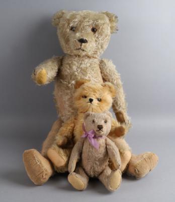 3 Teddys um 1950/60, - Spielzeug