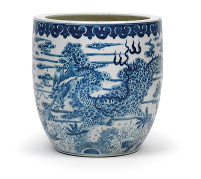 A blue and white cachepot - Asian art