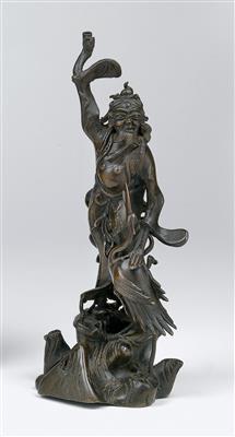 A bronze figure of a Daoist immortal with a crane - Arte asiatica