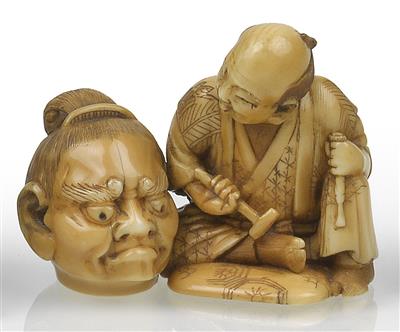 An ivory netsuke of a sculptor - Arte asiatica