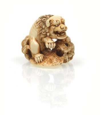 An ivory netsuke of a shishi - Arte asiatica