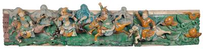 3 wall panels with four horsemen in high relief - Asian art