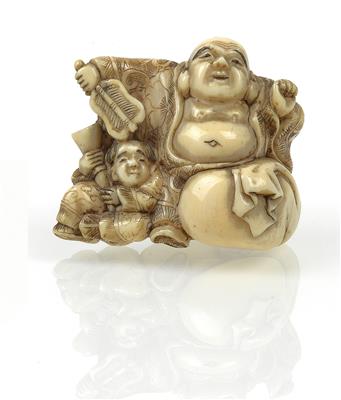 A netsuke of Hotei and a karako,Japan, Meiji period - Asian art