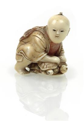A netsuke of a boy with turtles, Japan, 19th cent. - Asian art