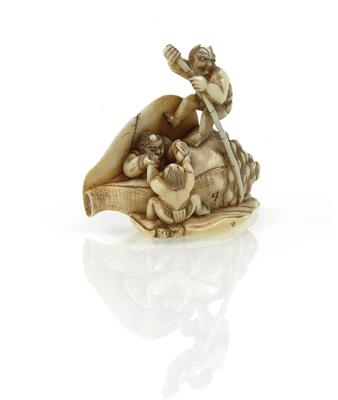 A netsuke of onis on a shell, Japan, Meiji period - Asian art