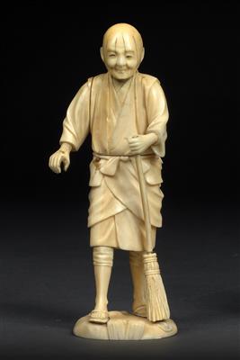 An okimono of a man with a broom, Japan, Meiji period - Arte asiatica