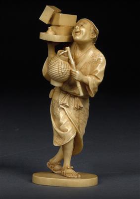 An okimono of a man with a lantern. Japan, Meiji period - Asian art