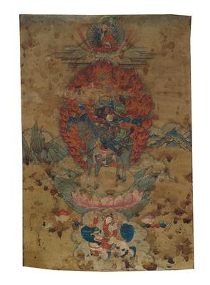 Thangka der Pänden Lhamo (Shrimati Devi) in yabyum - Asiatische Kunst