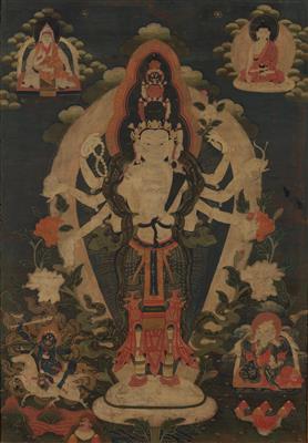 A thangka depicting Ekadashamukha-Avalokiteshvara, Tibet/Mongolia, early 19th cent. - Arte asiatica