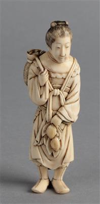 Netsuke eines Mannes mit Korb, - Asiatische und islamische Kunst