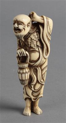 Netsuke eines Sennin mit Korb, - Asiatische und islamische Kunst