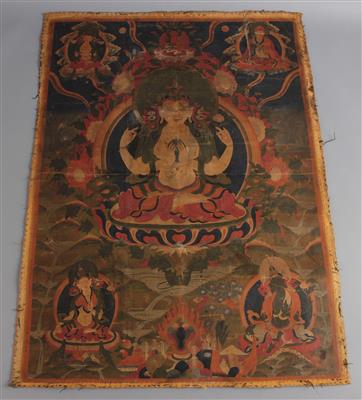 Thangka des Chaturbhuja Avalokiteshvara, - Asiatische und islamische Kunst