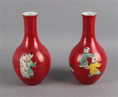 2 Vasen, China, rote Sechszeichen-Marke Guangxu, Republik Periode, - Antiquariato