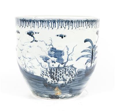 Große blau-weiße Jardiniere, - Asiatische Kunst