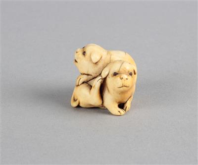 Netsuke von zwei Welpen, - Antiquariato