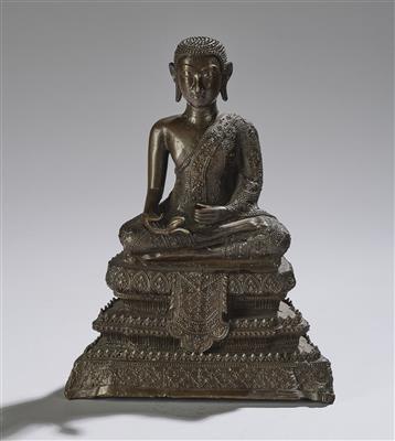 Bronzefigur des Buddha, Thailand, Rattanakosin, 18./19. Jh., - Asiatische Kunst