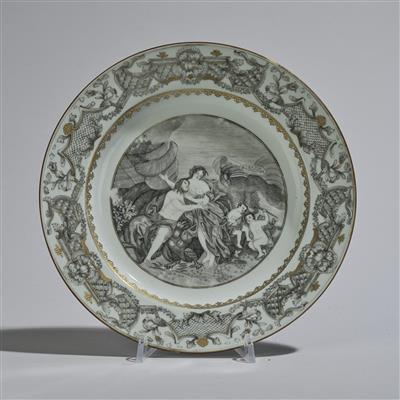 An Encre de Chine Plate, China, for Export, 18th Century, - Asijské umění