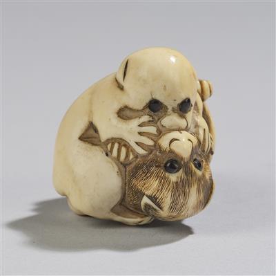 A Netsuke of Two Mating Puppies, Japan, 19th Century, - Asian Art