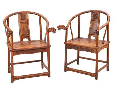 A Pair of Huanghuali Armchairs, China, Qing Dynasty, 19th/20th Century, - Asian Art