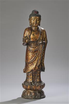 A Standing Bronze Figure of Buddha Shakyamuni, China, Late Qing Dynasty, - Asijské umění