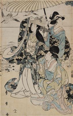 Attributed to Torii Kiyonaga (1752-1815) - Three Ladies under a Parasol, - Asijské umění