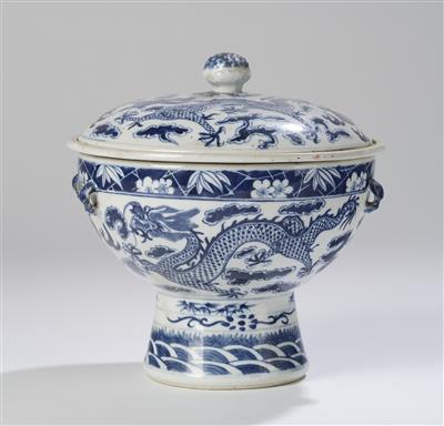 Blau-weißes Deckelgefäß, China, - Asiatische Kunst