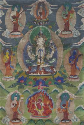 Thangka des Chaturbhuja Avalokiteshvara, - Asian Art