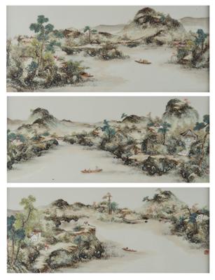 Drei Porzellanbilder, China, späte Qing Dynastie/Republik Periode, - Asiatische Kunst