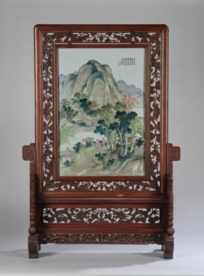 Großer Tischstellschirm mit Porzellanbild, Li Youmei, China, datiert 1895, - Asijské umění