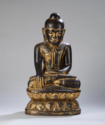 Holzfigur des Buddha Shakyamuni, Burma 19. Jh., - Arte Asiatica