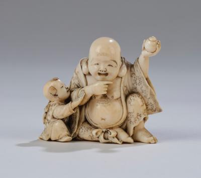 Netsuke des Budai mit karako, signiert Komin mit kakihan, Japan, Meiji Zeit (1868-1912), - Asian Art