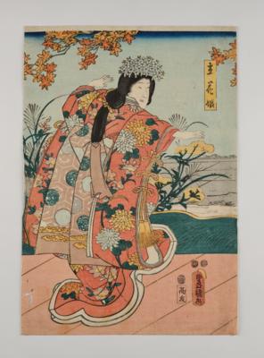 Drei japanische Farbholzschnitte: a)Utagawa Kunisada (1786-1765), - Arte Asiatica
