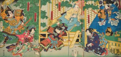Toyohara Kunichika (1835-Edo 1900), Triptychon, - Asijské umění