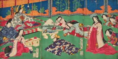 Utagawa Kunisada II (Kunimas III, Toyokuni IV), Japan 1823-1880, Triptychon, - Asiatische Kunst