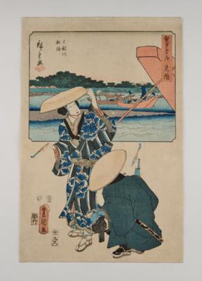 Zwei japanische Farbholzschnitte: a) Utagawa Hiroshige (1797- 1858), - Asijské umění