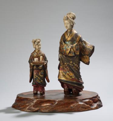 Okimono einer Mutter mit Tochter, signiert Hoshin, Japan, Anf. 20. Jh., - Asijské umění